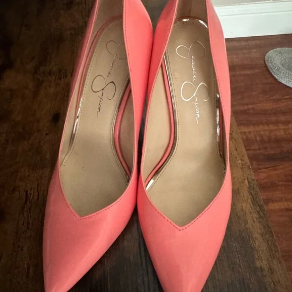 Jessica Simpson Coral Pointed Toe Pumps - Bright Coral Heels - Picture 1 of 4